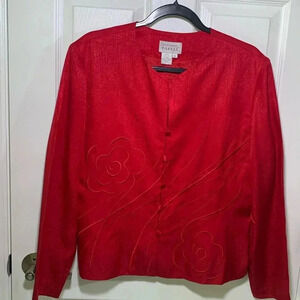 Vintage Adrianna Papell Red Silk jacket and skirt formal set size 16